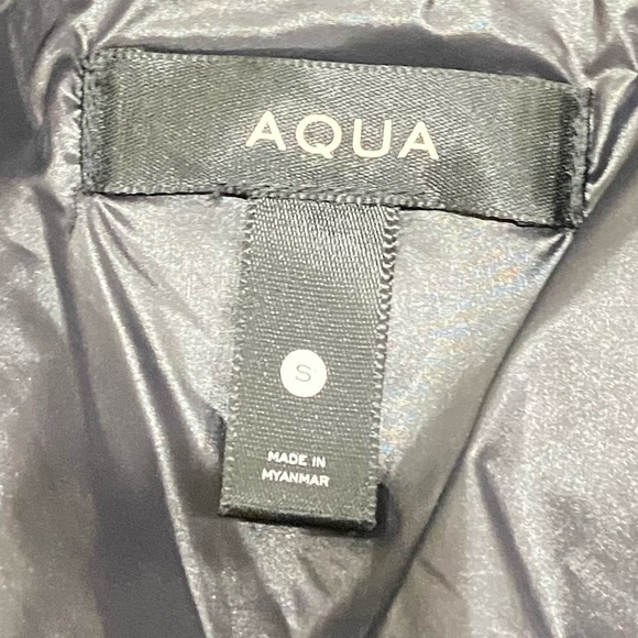 Aqua black puffer zip up jacket detachable faux tan fur trimmed hoodie small - Picture 15 of 16